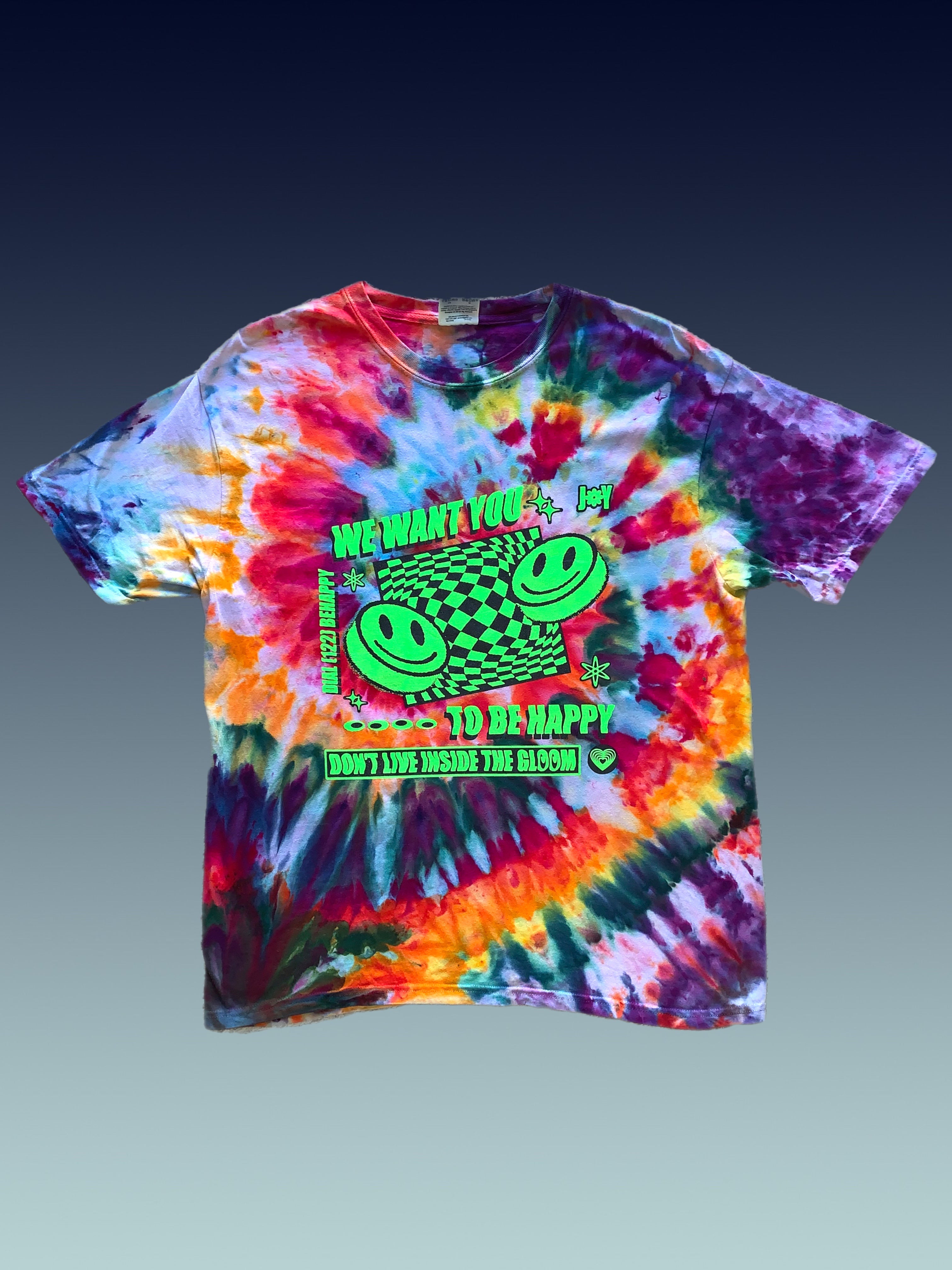 Joy Tie-Dyed Short Sleeve Shirt - dark side of rainbow dye