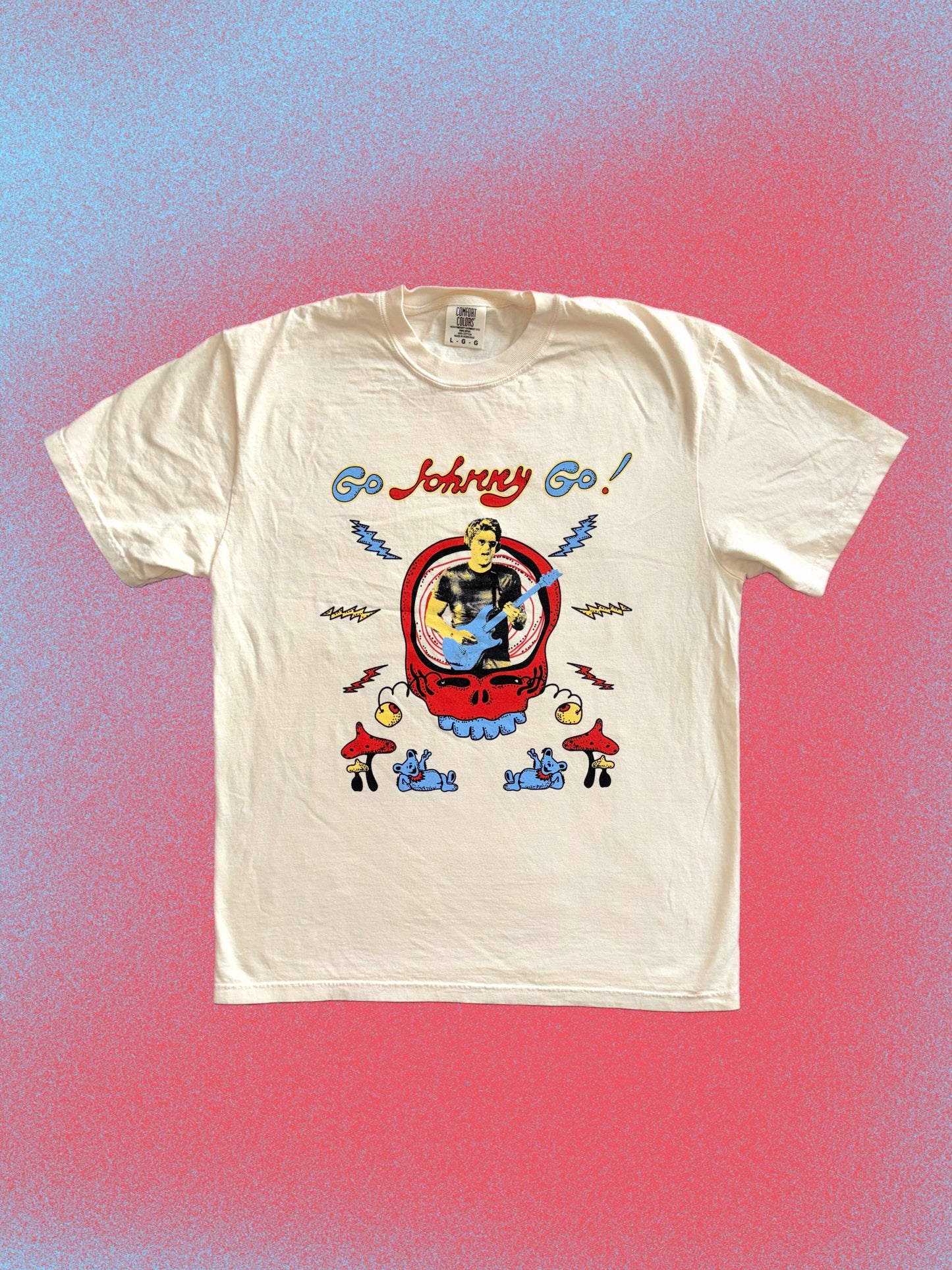 "Go Johnny Go" short sleeve shirt - on ivory shirt