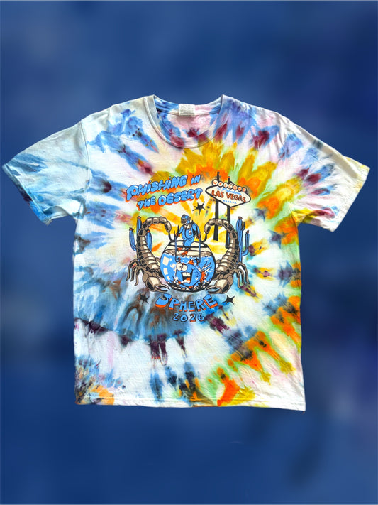 Fishing in the Desert Sphere tie-dye t-shirt