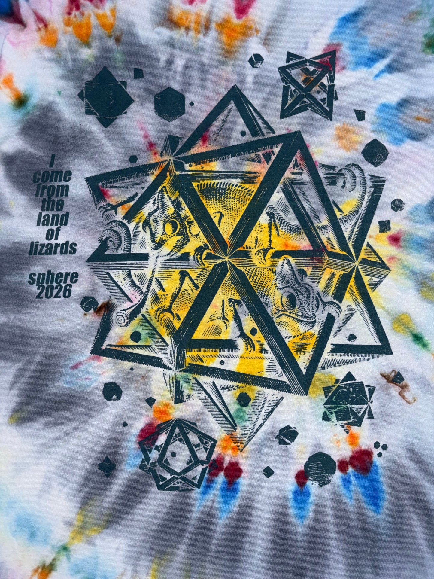 Lizards in the Round Room 360 tie-dyed t-shirt