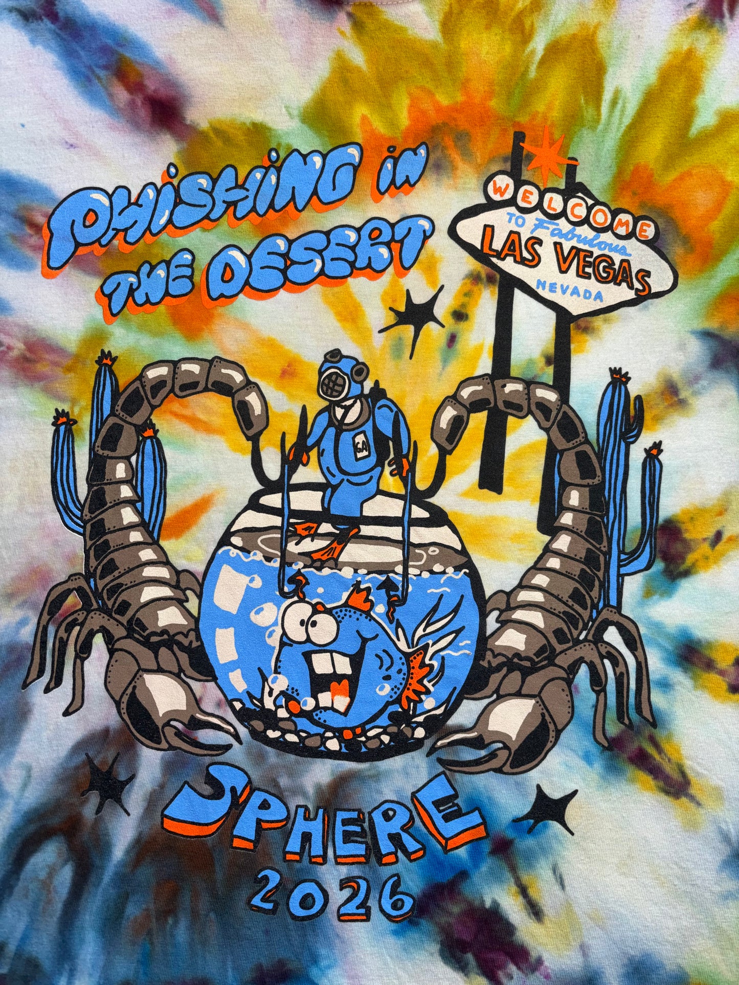 Fishing in the Desert Sphere tie-dye t-shirt